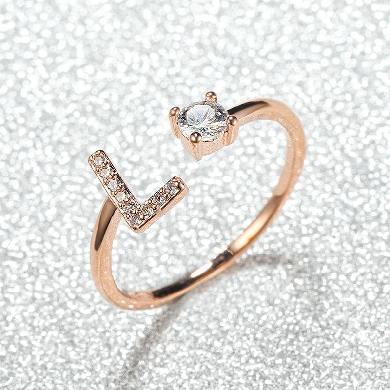 Adjustable Initial Ring with Zircon - Rose Gold, Letter Z - view 23