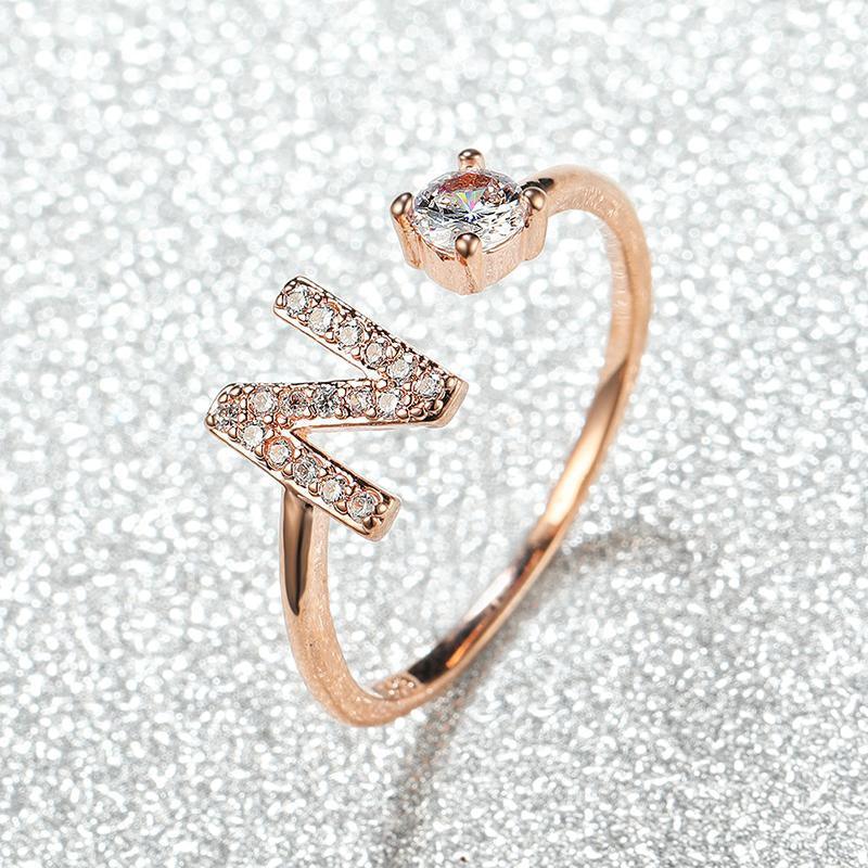 Adjustable Initial Ring with Zircon - Rose Gold, Letter Z - view 25