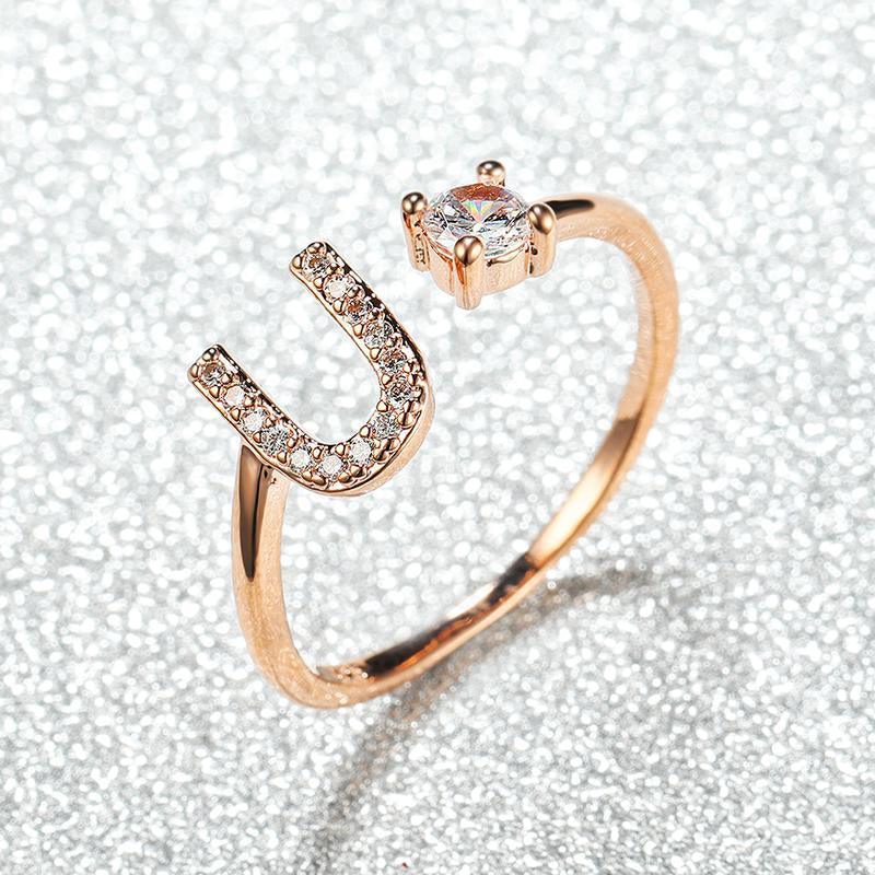 Adjustable Initial Ring with Zircon - Rose Gold, Letter Z - view 31