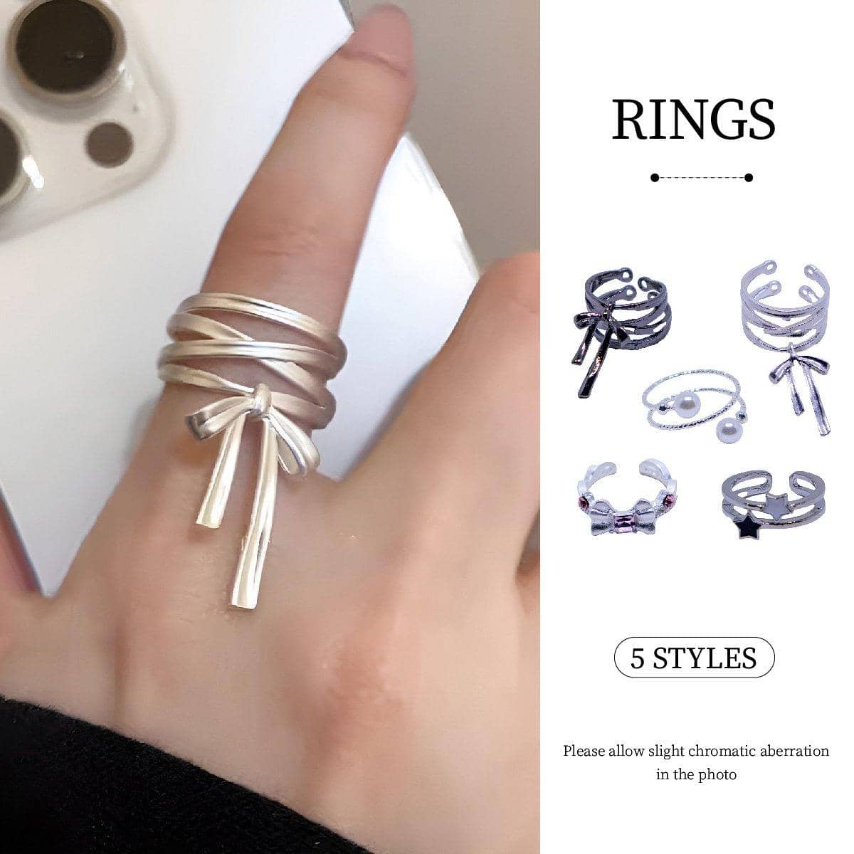 Adjustable Open Wrap Ring with Two Pearl Beads - Silver-Tone - view 2