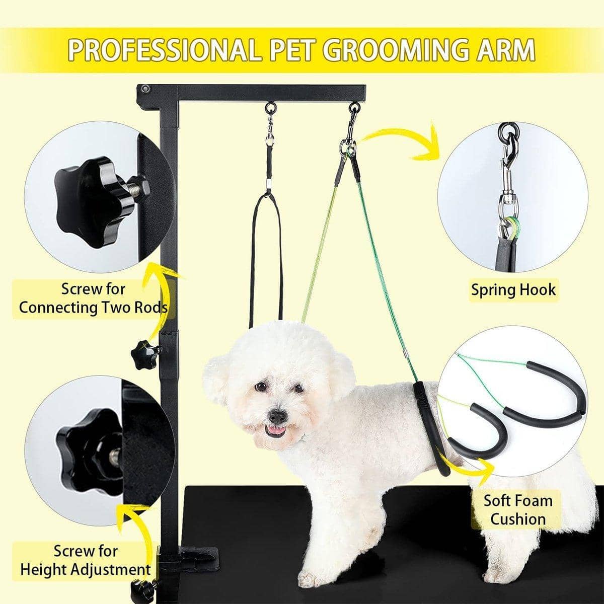 Adjustable Pet Grooming Arm with Table Clamp for Dogs and Cats - Foldable, Black - view 4