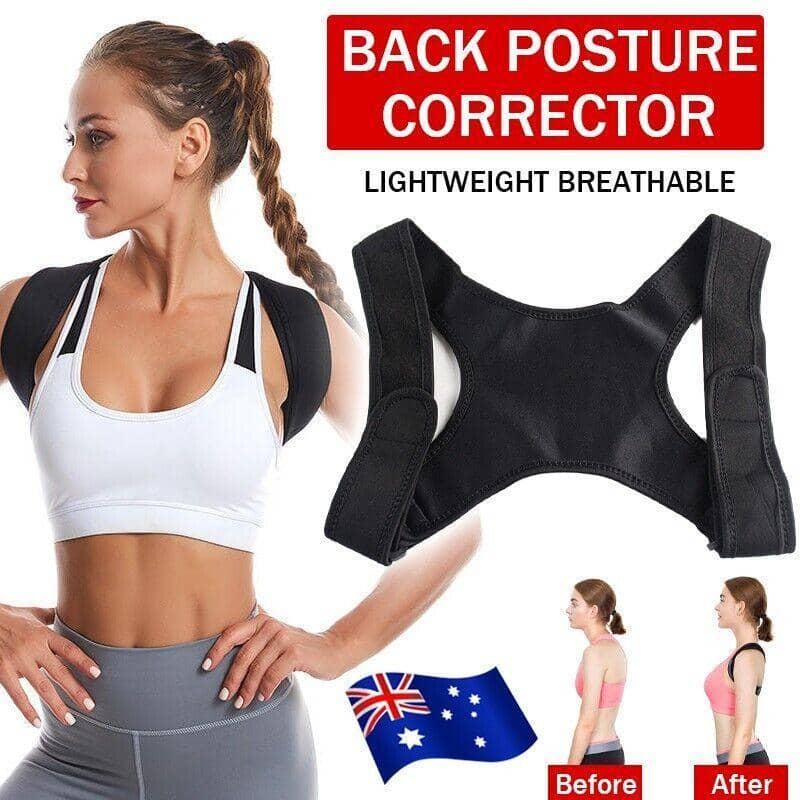 Adjustable Posture Corrector Back Support Strap - Black