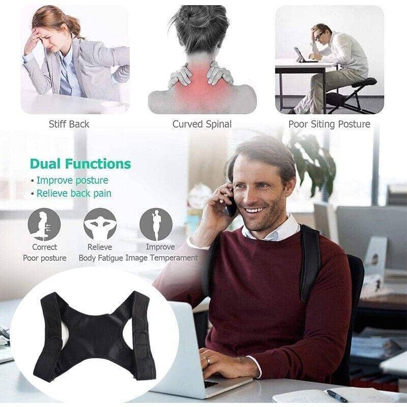 Adjustable Posture Corrector Back Support Strap - Black - view 5