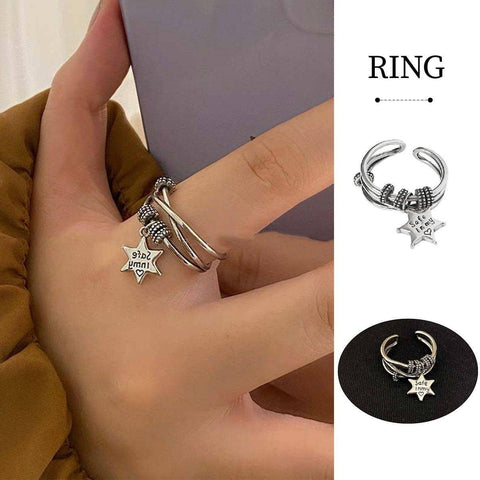 Adjustable Star Opening Ring for Couples, Unisex Silver Jewellery