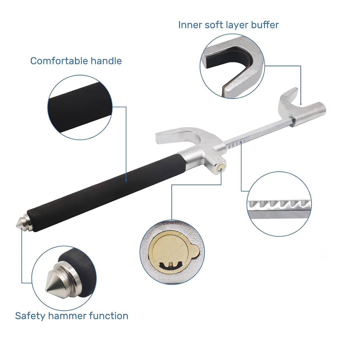 Adjustable Steering Wheel Lock with Safety Hammer and 3 Keys - view 5