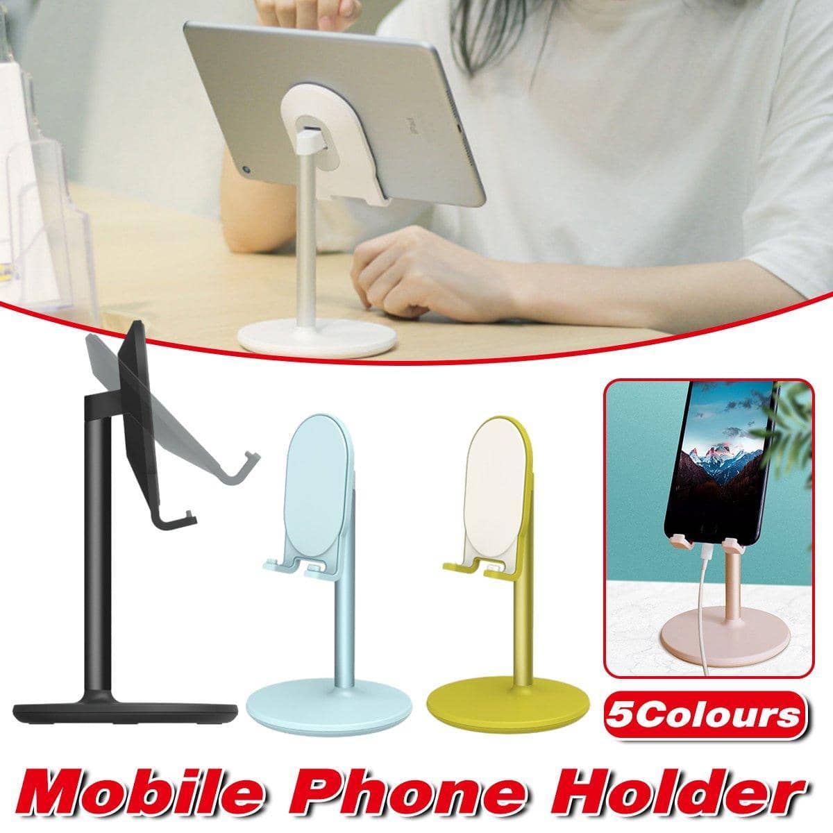Adjustable Telescopic Desktop Phone and Tablet Stand, Aluminium Alloy - Lime Yellow - view 2