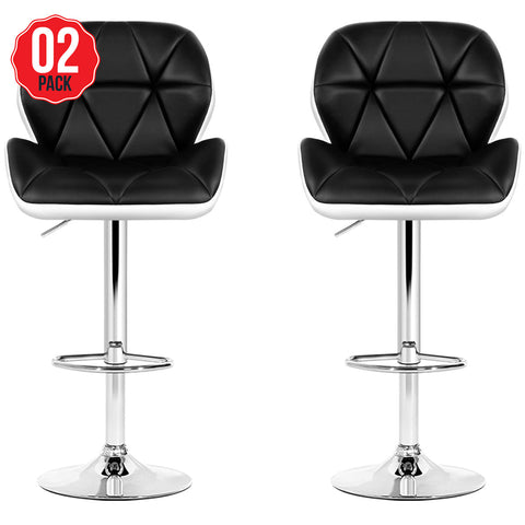 Artiss Black And White Gaslift Swivel Barstool With Rhombus Motif 2 Pack - SuperSaverAU - view 1