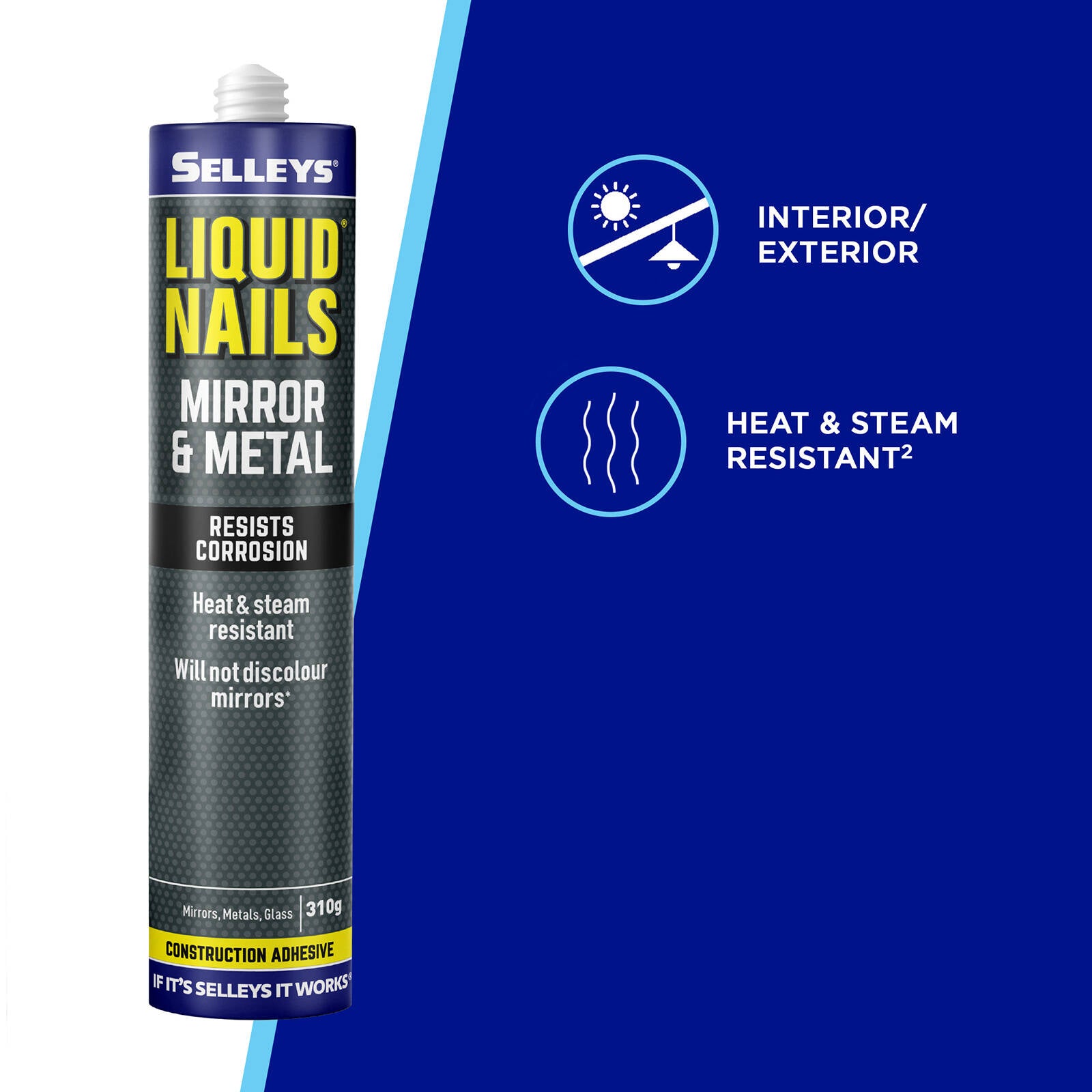 Selleys Liquid Nails Mirror Metal & Glass Adhesive 310g - Dries Clear Silicone Polymer Bond