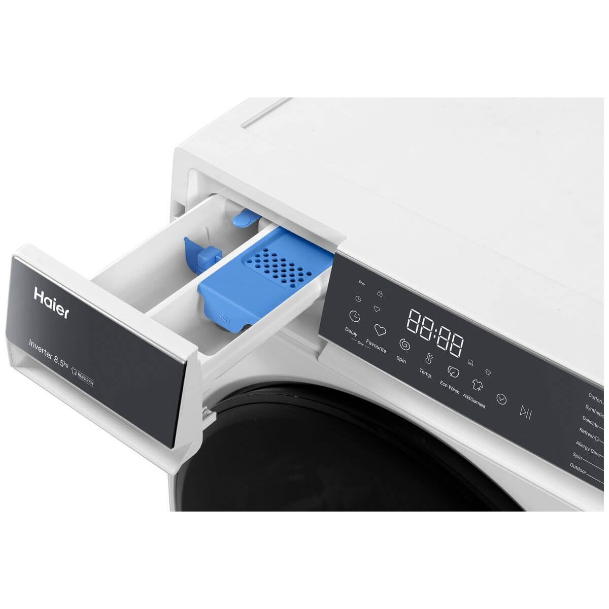 Haier 8.5kg Front Loader - White, Express 15 Cycle, Steam Refresh, 5 Star Energy - HWF85KW1