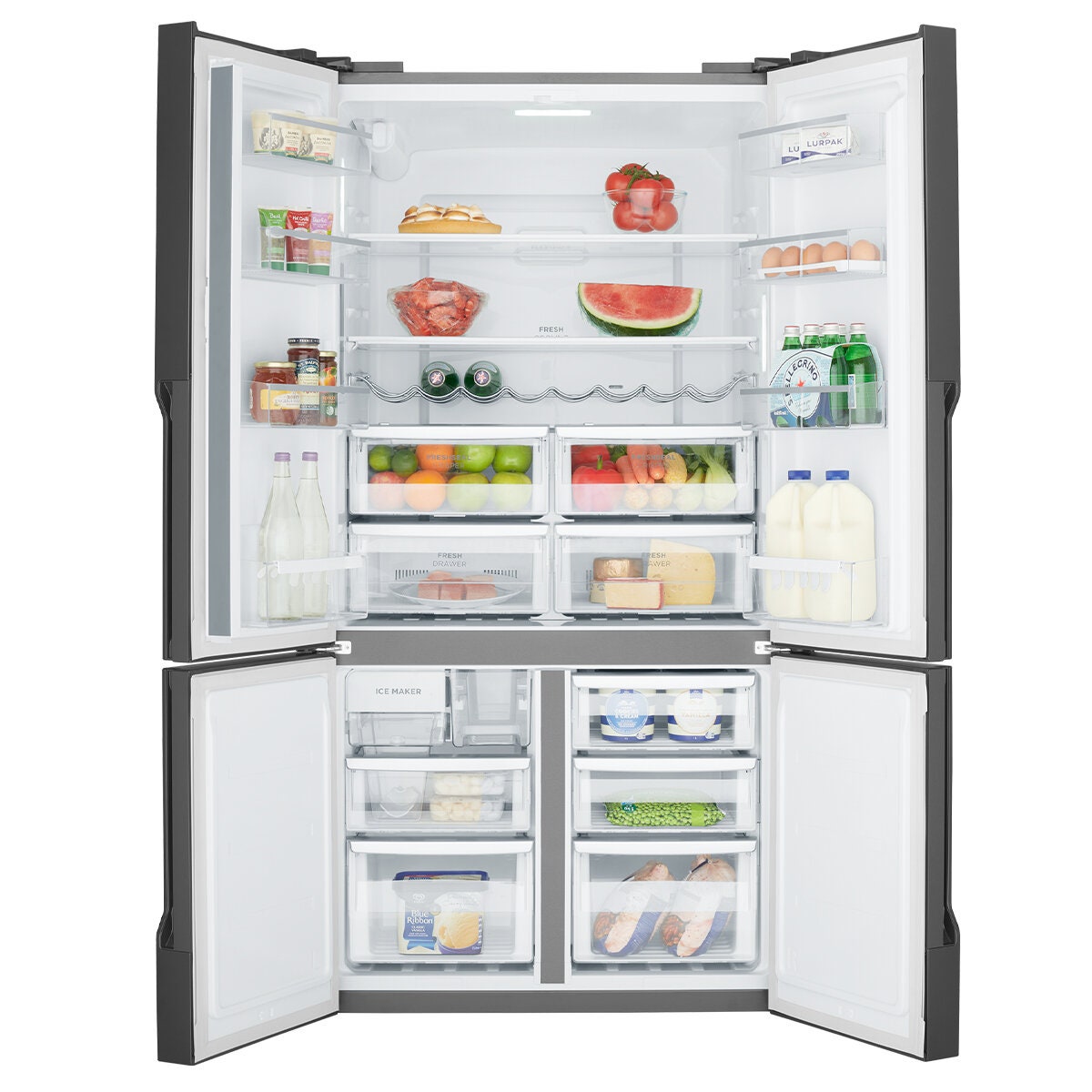 Westinghouse 564L Plumbed Quad French Door Fridge - Matte Black, Water Dispenser, Auto Icemaker - WQE5650BA