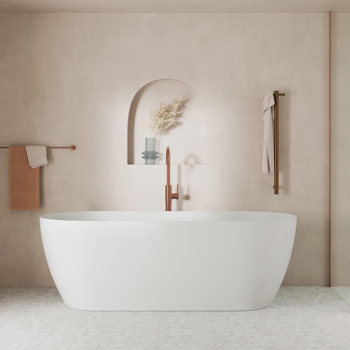 Fienza Nero 1780 Freestanding Oval Stone Bath - Matte White - With Overflow - ST12