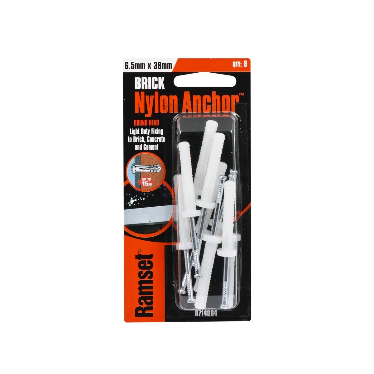 Ramset 6.5 x 38mm Round Head Nylon Drive Anchor - 8 Pack