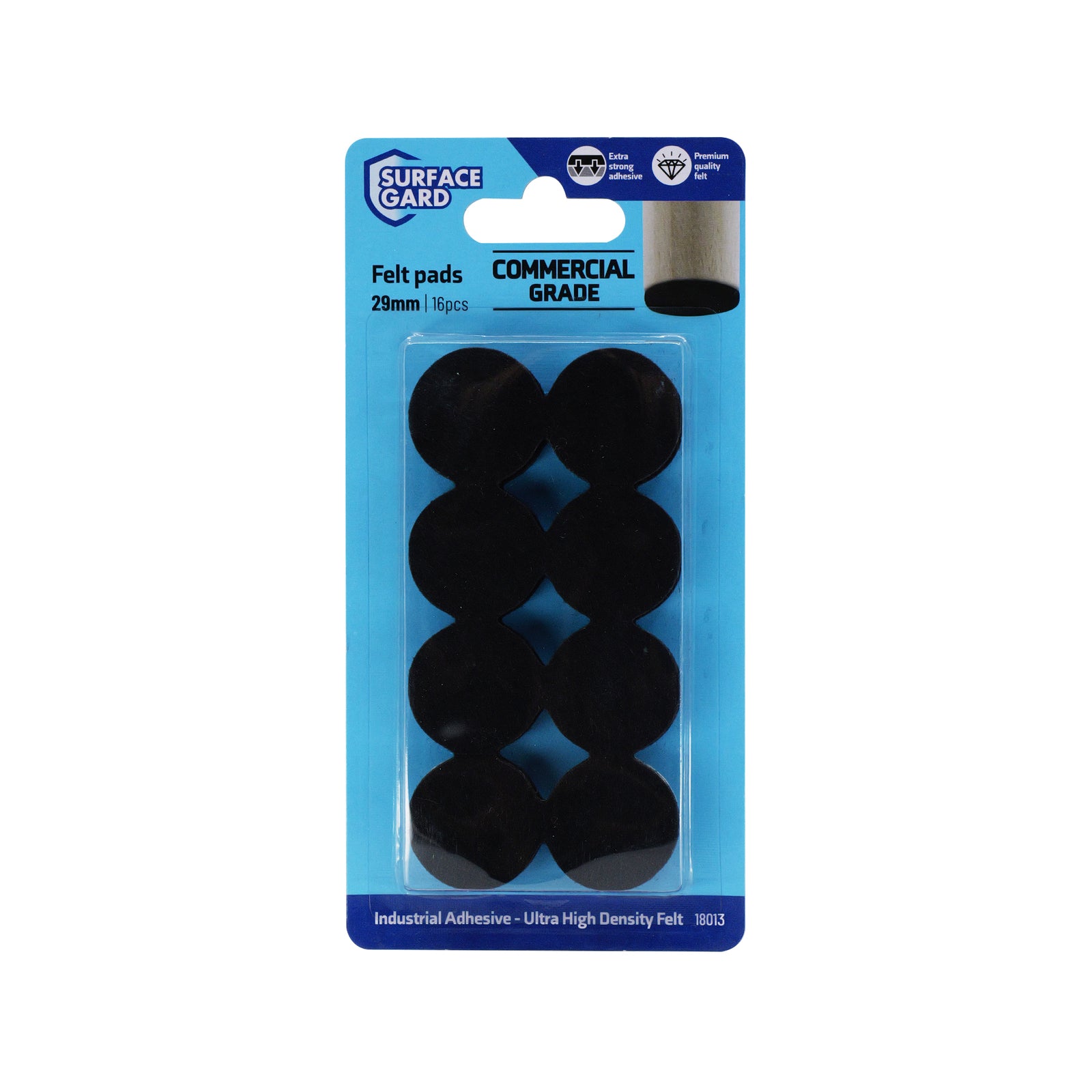 Surface Gard 29mm Round Floor Protection Pads 16 Pack - Black, Self-Adhesive