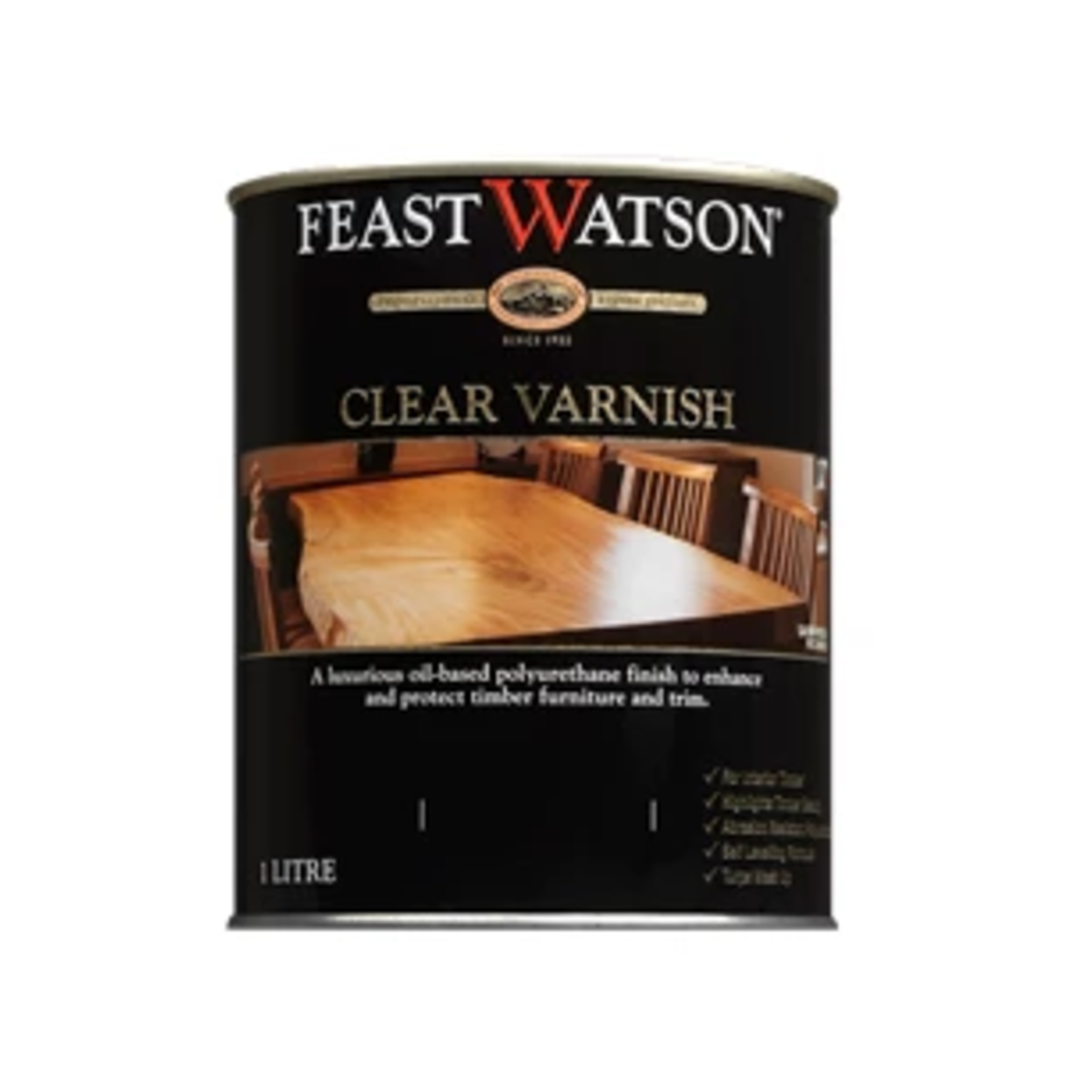 Feast Watson 1L Gloss Clear Timber Varnish - Oil Based, Interior