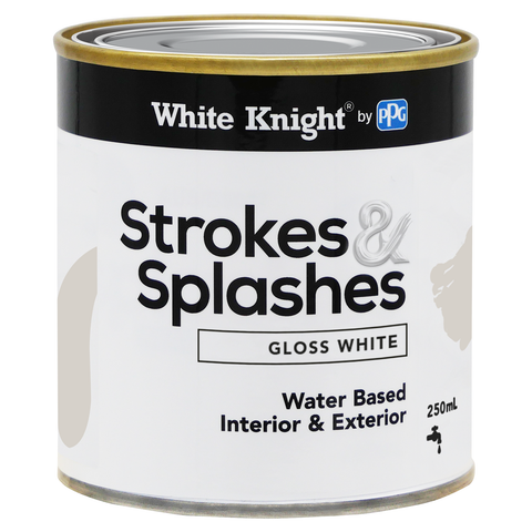 White Knight 250ml White Gloss Strokes & Splashes Craft Paint, Water Based, Indoor Outdoor