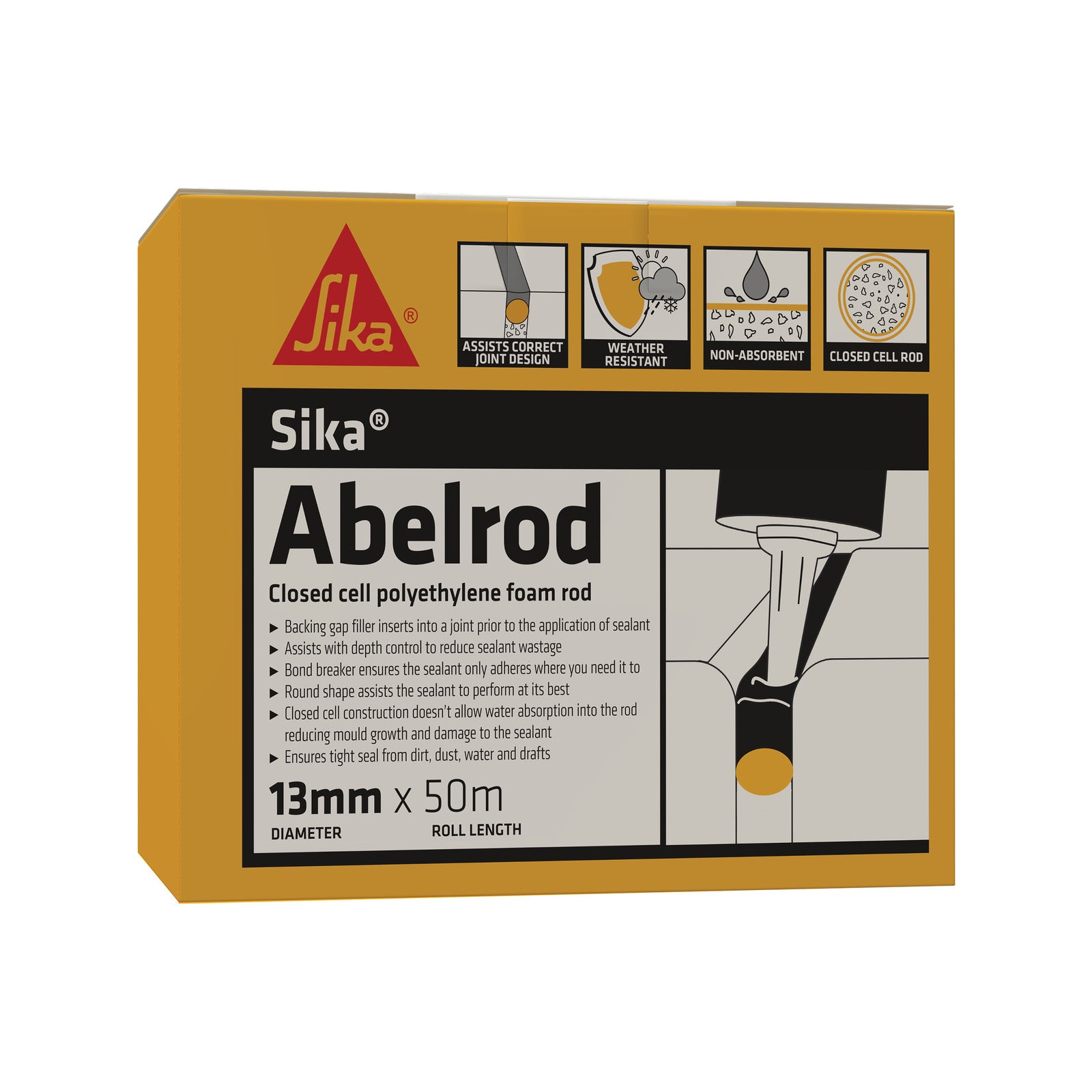 Sika Abelrod Gap Filler Polyethylene Foam Rod 13mm x 50m White