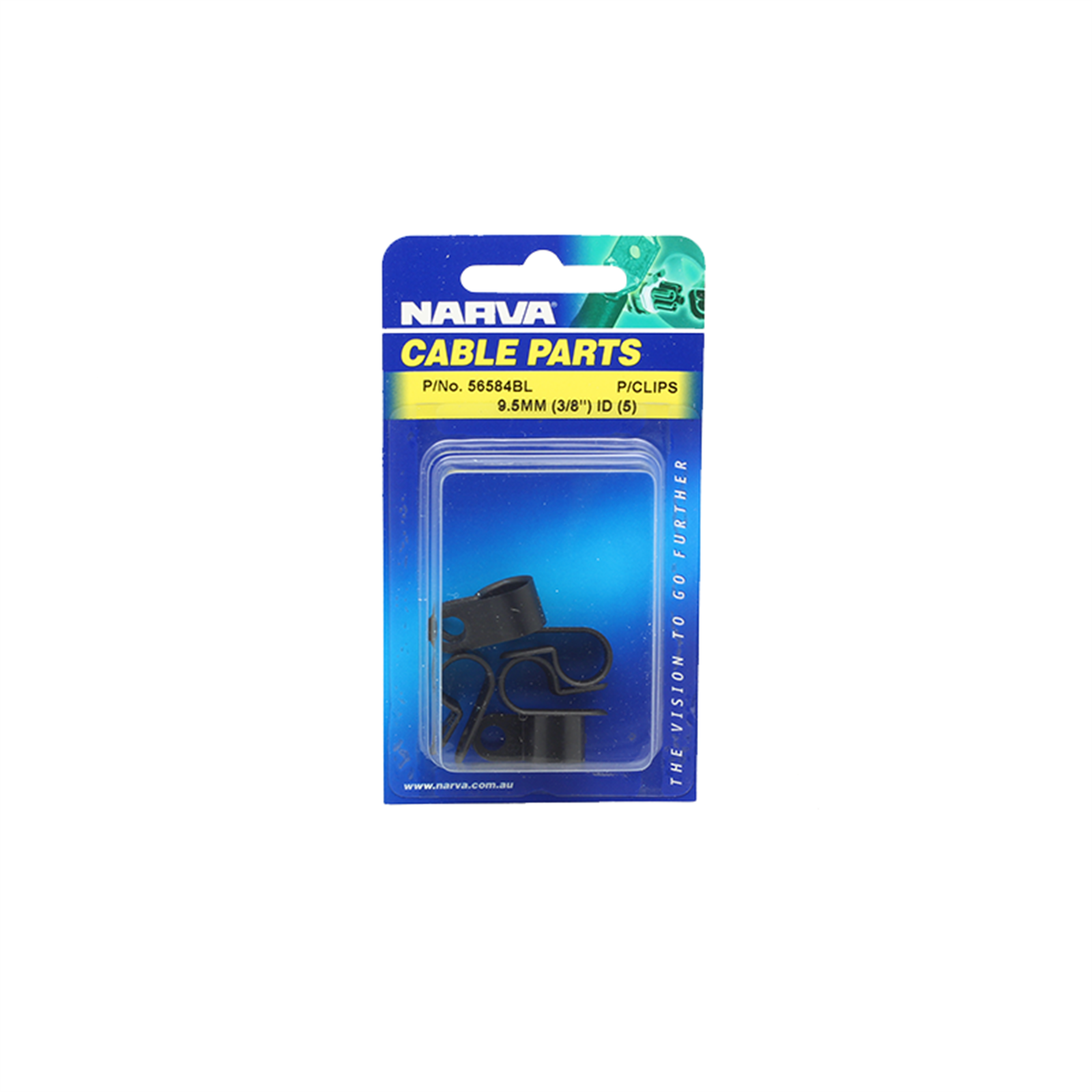 Narva 9.5mm (3/8") Black UV Resistant Nylon Cable Clamps P-Clips 5 Pack