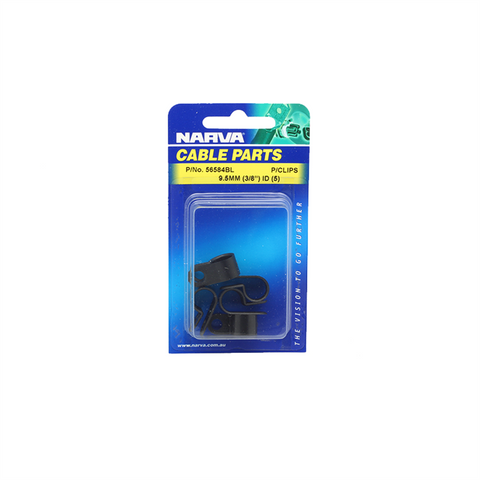 Narva 9.5mm (3/8") Black UV Resistant Nylon Cable Clamps P-Clips 5 Pack