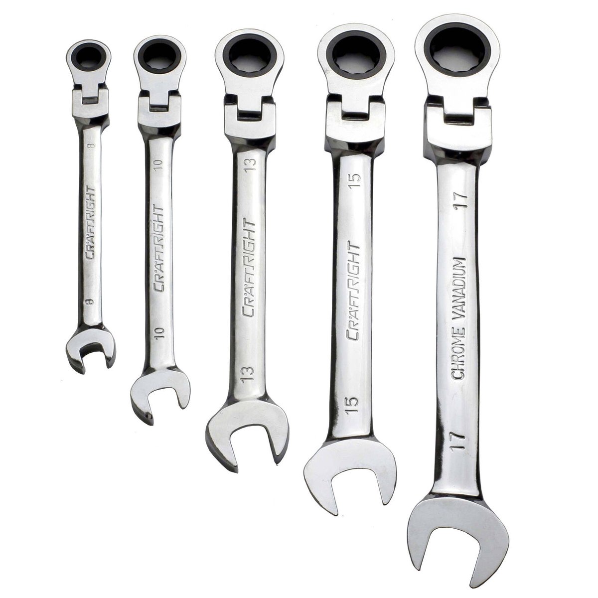 Craftright 5 Piece Flexible Ratchet Spanner Set - Steel - 8-17mm - Versatile - SuperSaverAU - view 1