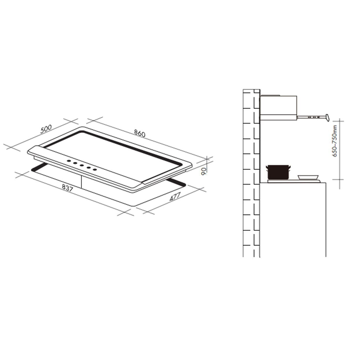 Artusi 90cm gas cooktop - Stainless steel, 5 burners with far-left wok burner, wok cradle - CAGH95X