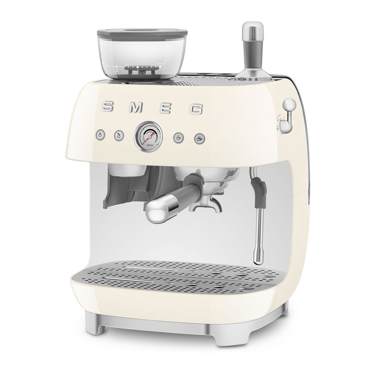 Smeg 50s Style Espresso Machine with Built-in Grinder - 20 Bar, Dual Thermoblock, Cream - EGF03CRAU