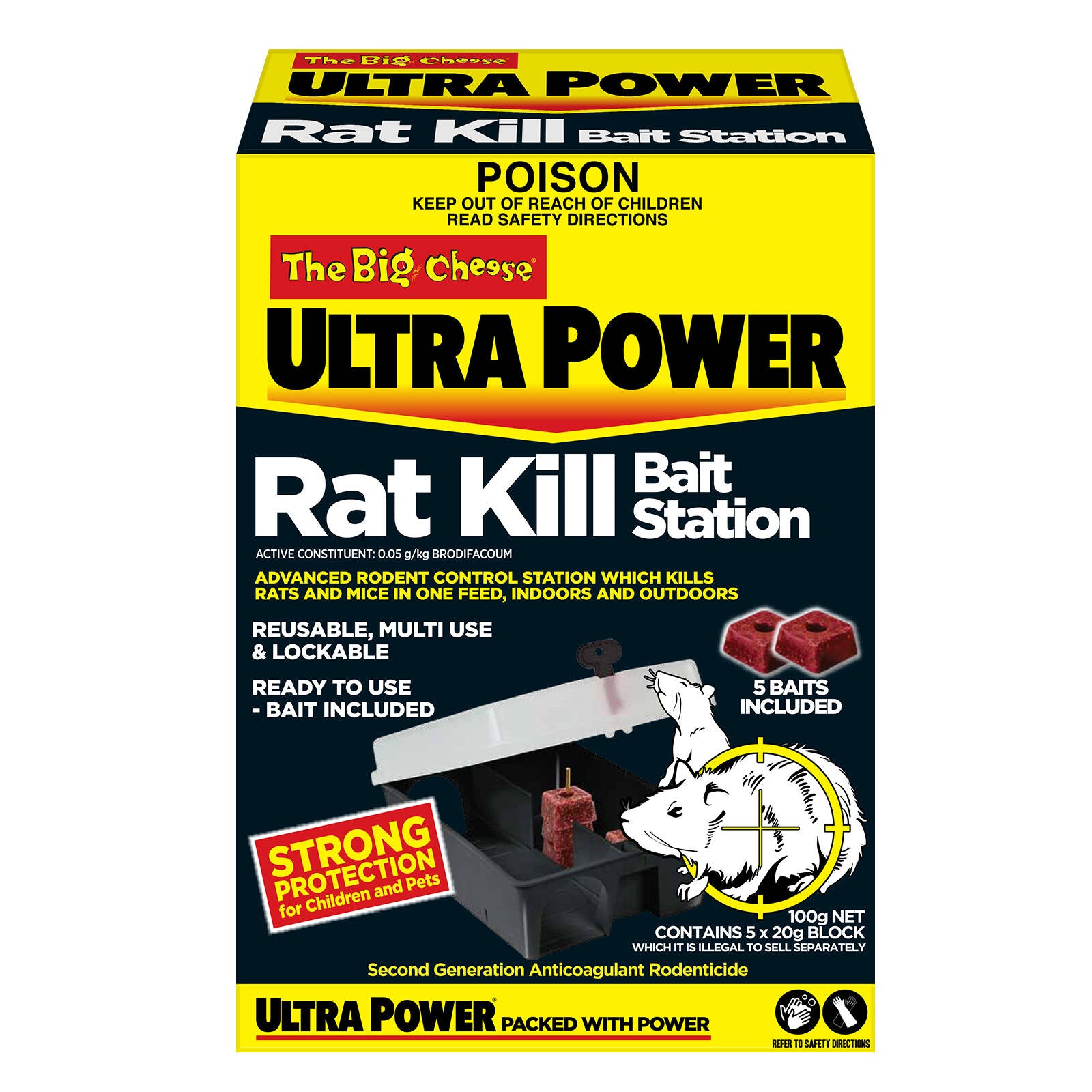 The Big Cheese Ultra Power Rat Kill Bait Station 100g - Lockable Indoor/Outdoor Bait Box