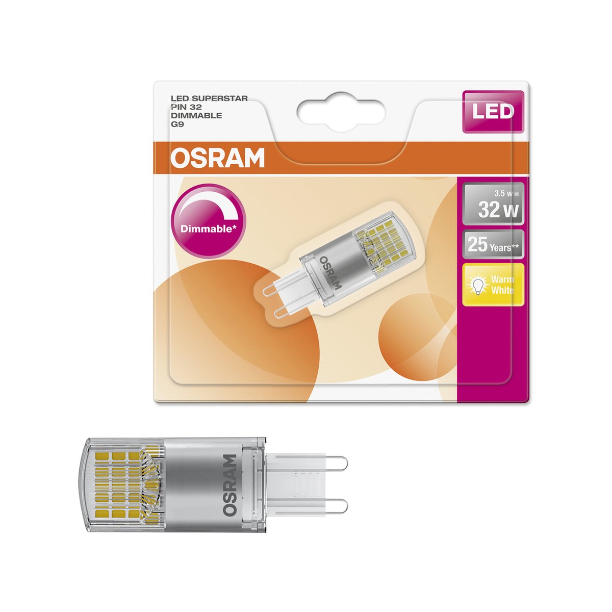 OSRAM 3.5W 240V G9 Warm White LED Capsule 3000K 350lm 4058075811935