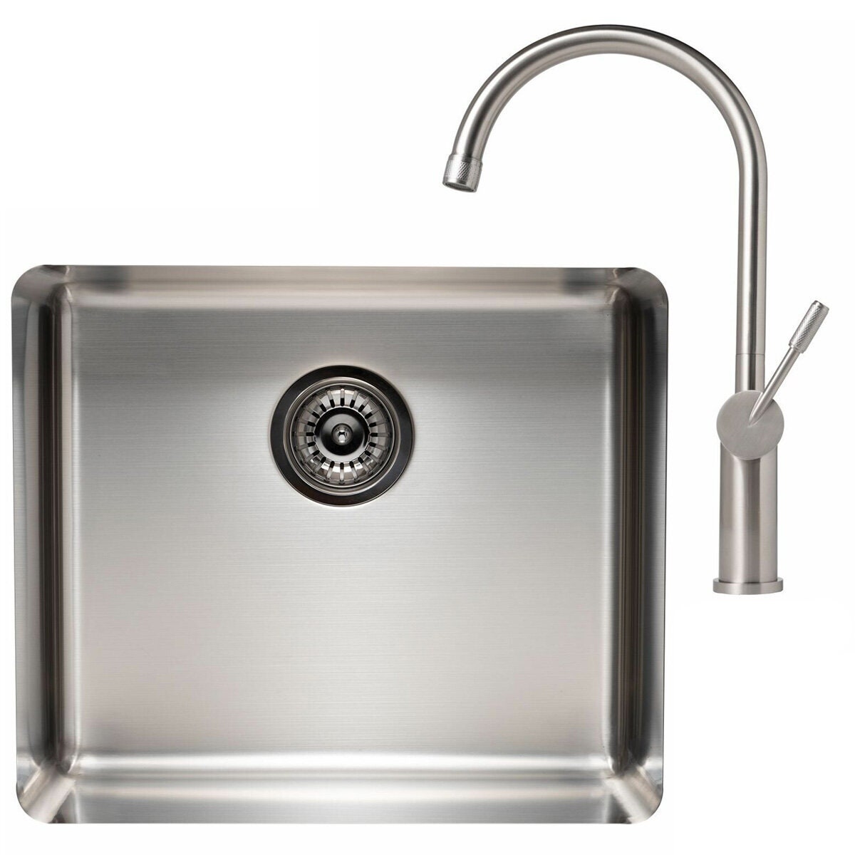 Titan Large Single Bowl Sink and Gooseneck Mixer Tap Package - Brushed Stainless Steel - TSSS522PK