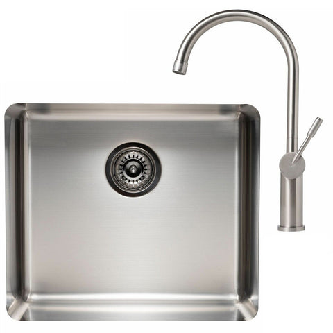 Titan Large Single Bowl Sink and Gooseneck Mixer Tap Package - Brushed Stainless Steel - TSSS522PK