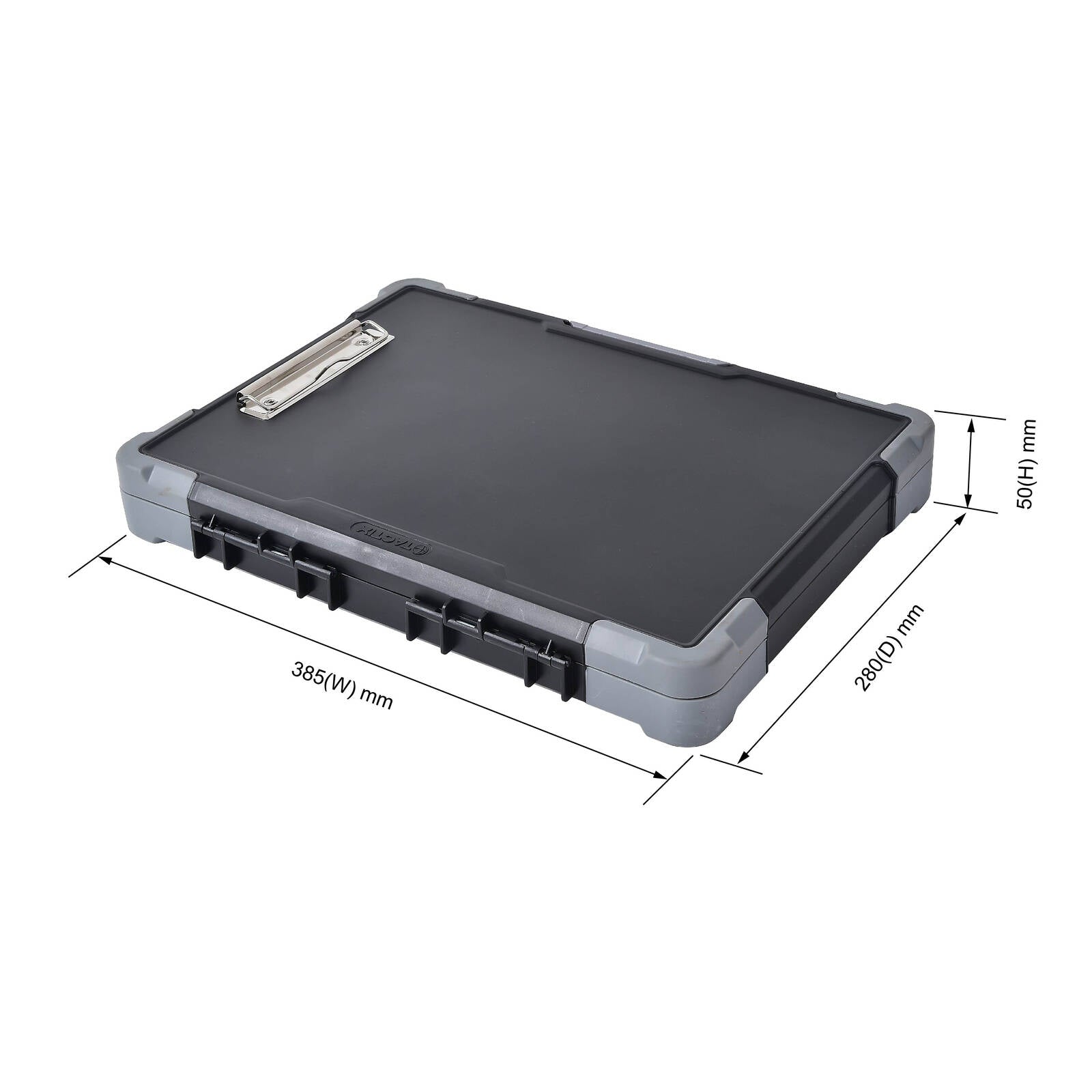 Tactix A4 Clipboard Organiser, Polypropylene and TPR, Document and Stationery Storage, Black and Grey