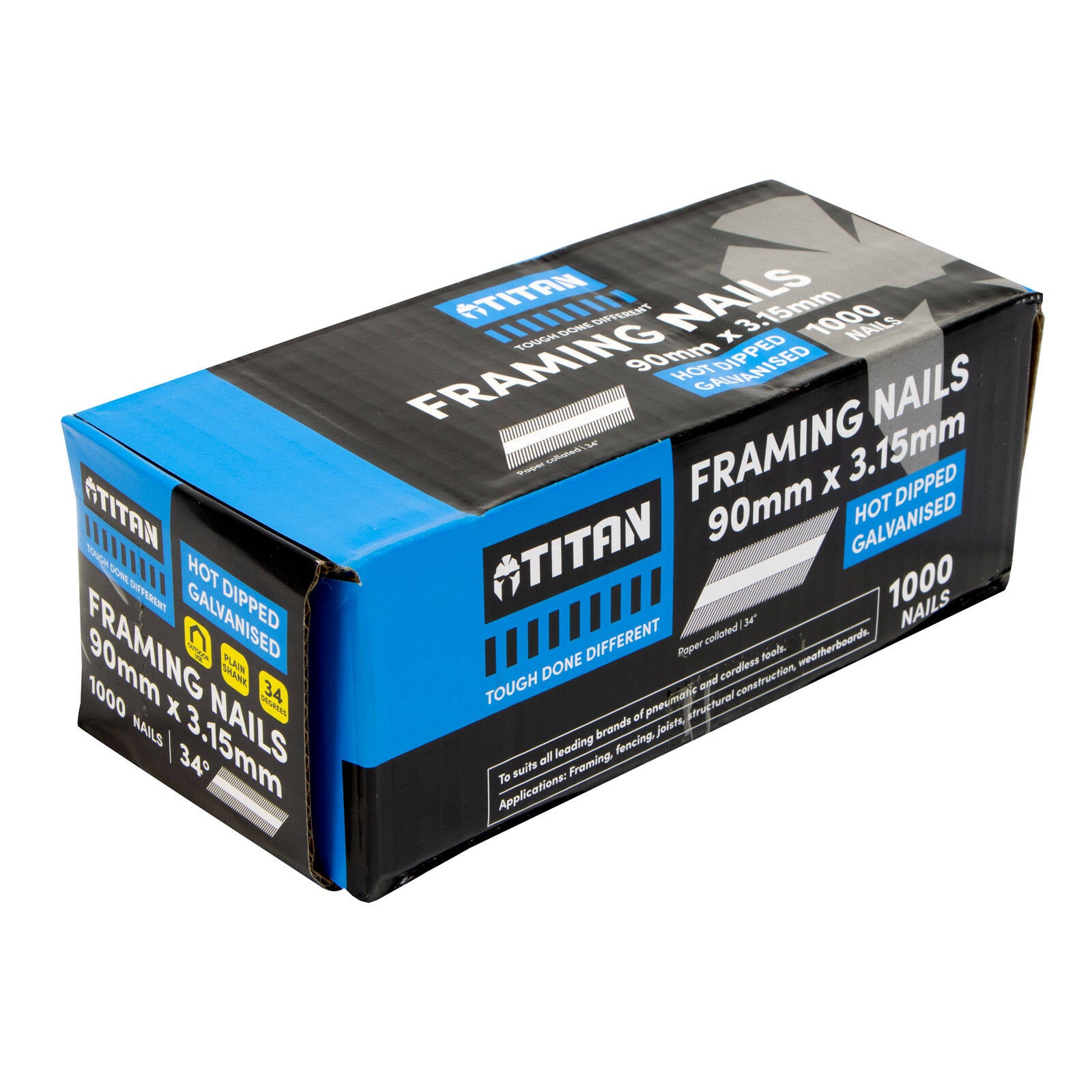 Titan 90 x 3.15mm Hot Dipped Galvanised Collated Framing Nails - 1000 Box