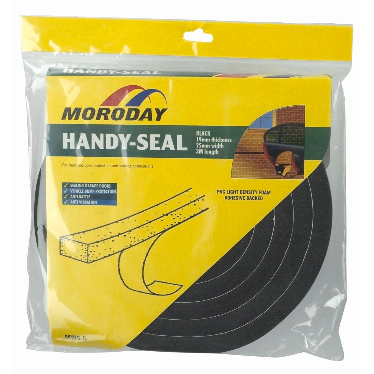 Moroday Handy Seal 19 x 25mm x 3m Black Closed Cell PVC Foam Self Adhesive Garage Weatherseal