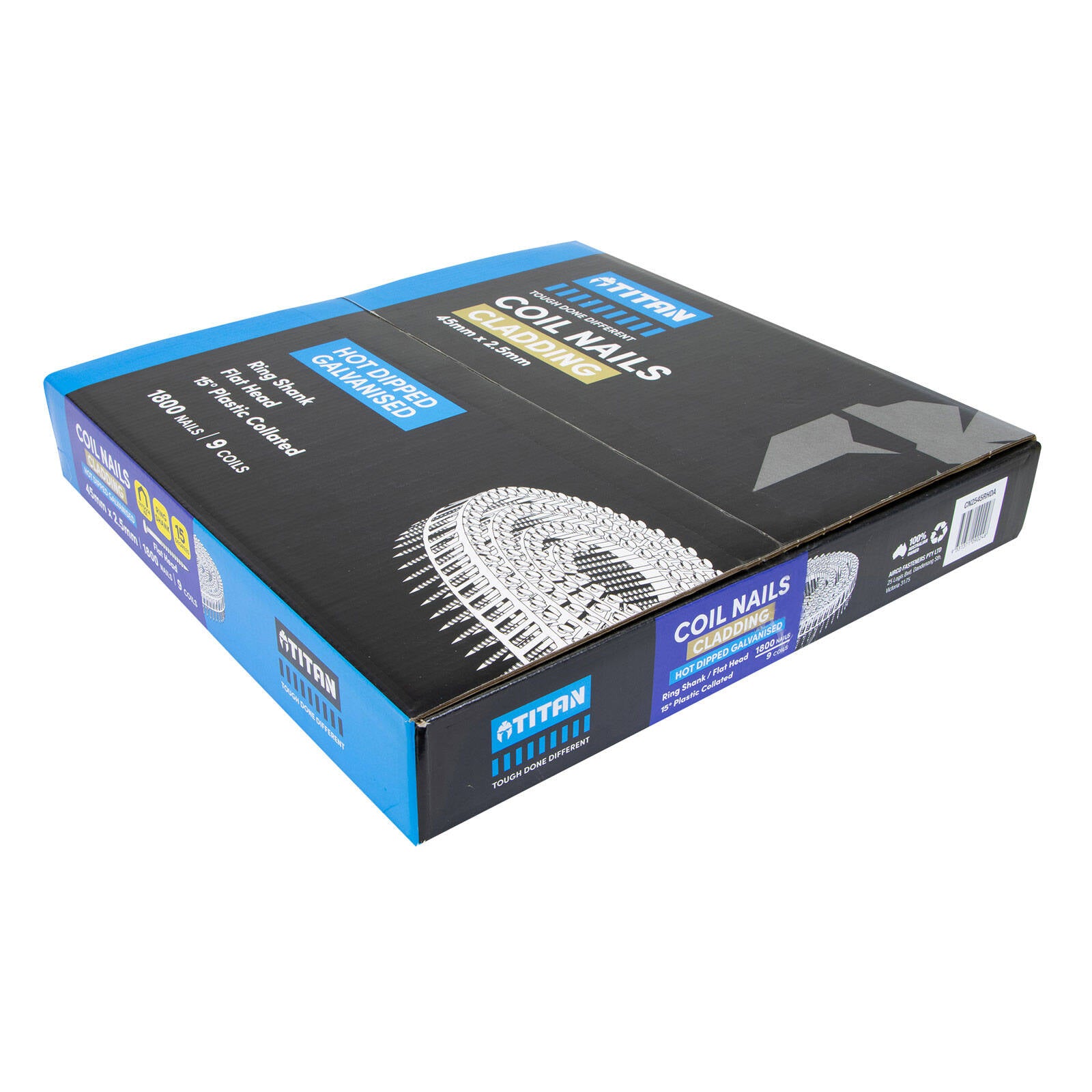 Titan 45 x 2.5mm Hot Dipped Galvanised Ring Shank Collated Coil Nail - 1800 Pack