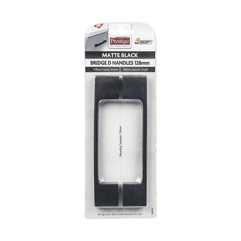 Prestige 128mm Matte Black D Bridge Cabinet Handle - 2 Pack