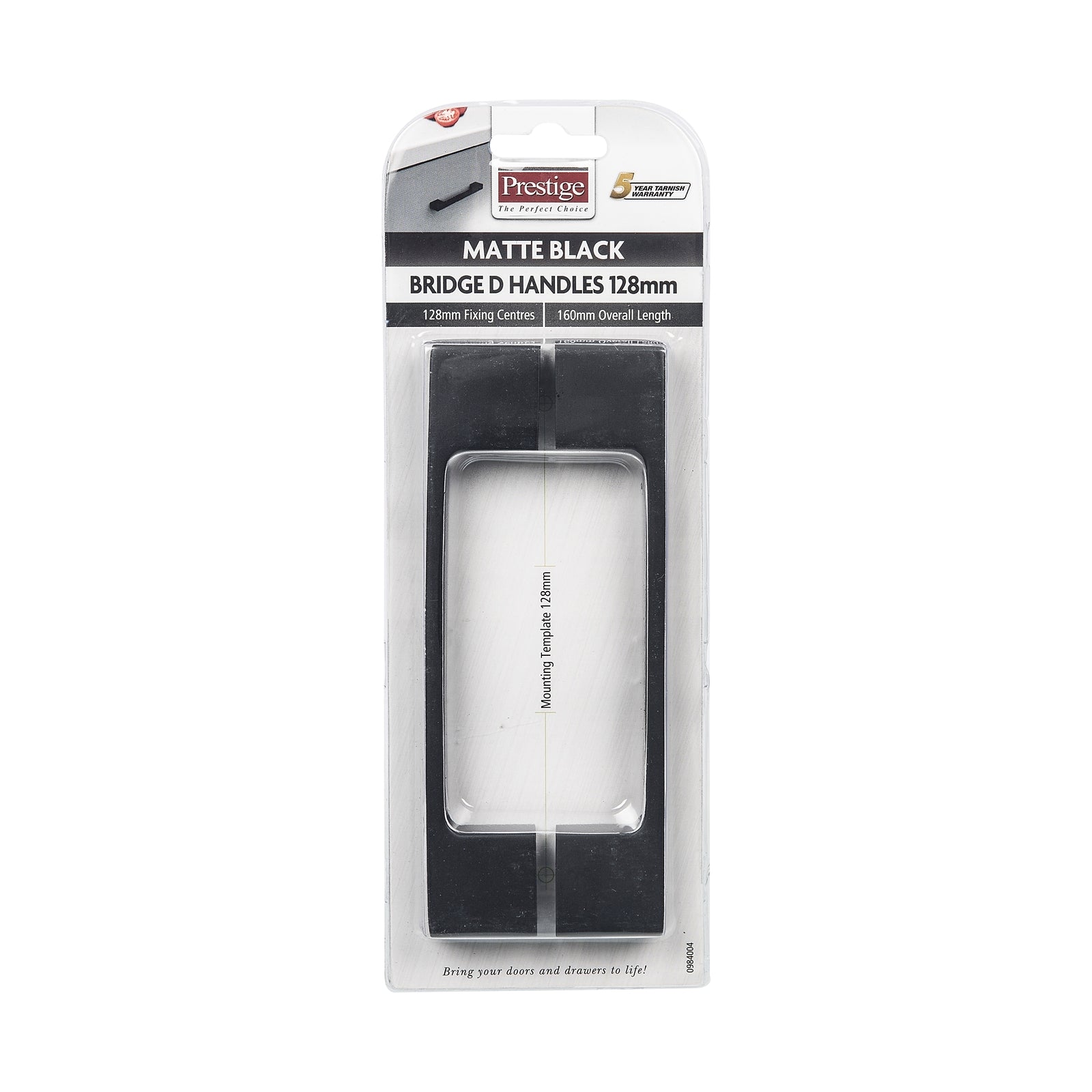 Prestige 128mm Matte Black D Bridge Cabinet Handle - 2 Pack
