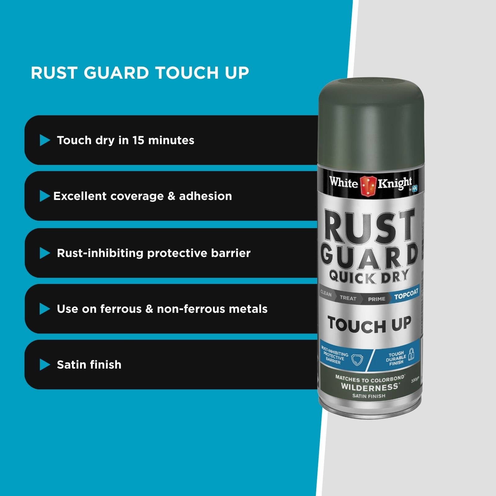 White Knight Rust Guard Touch Up Spray Paint 300g Wilderness Satin