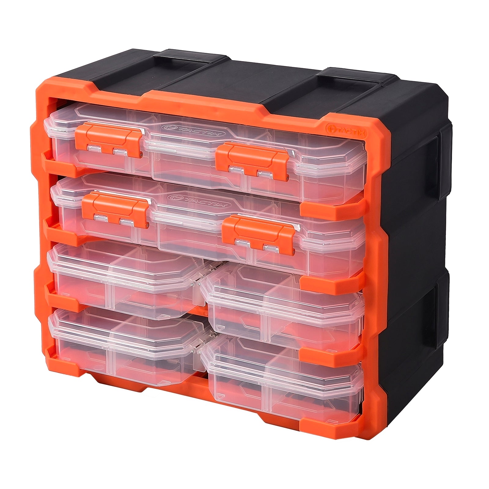 Tactix 6 Box Storage Modular Tower - Orange & Black Stackable Polypropylene Organiser