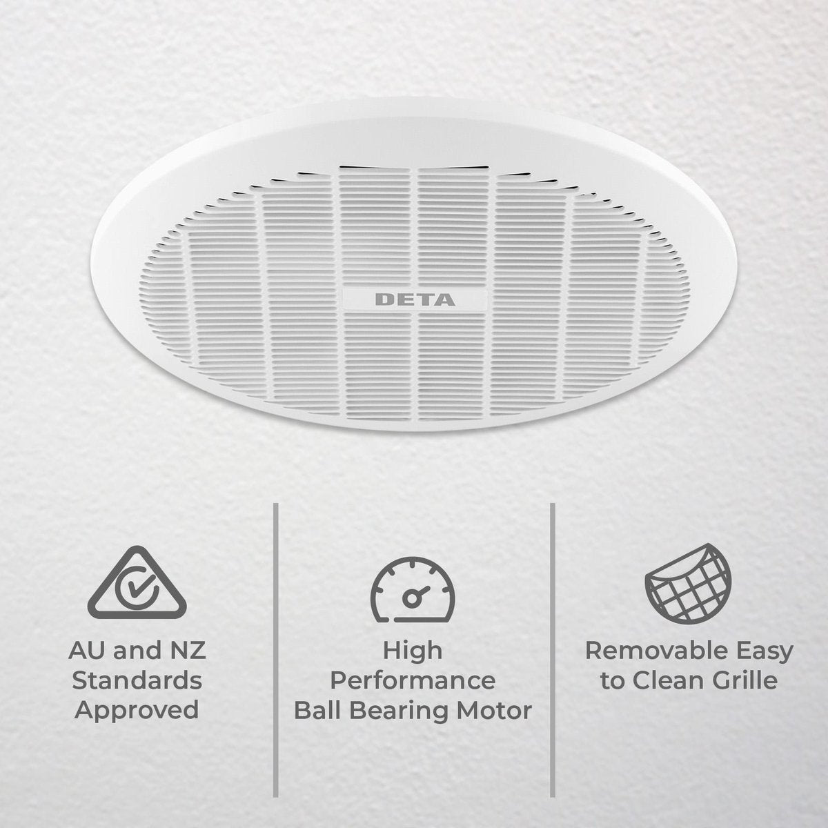 DETA 200mm White Ball Bearing Ceiling Exhaust Fan - 320m3/hr, 28W, DEX200