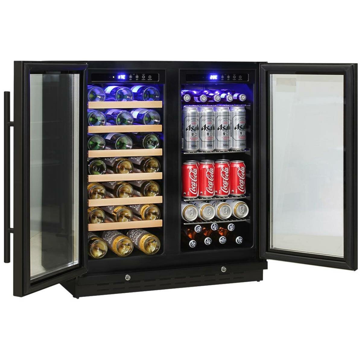 Schmick 165L Twin Zone Beverage Centre - Black, Dual-Glazed Glass Doors, Separate Beer and Wine Zones - JC165B