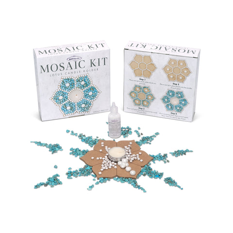 Mandala Art Lotus Candle Holder Mosaic Craft Kit 170mm MDF, No Grouting, Ages 8+