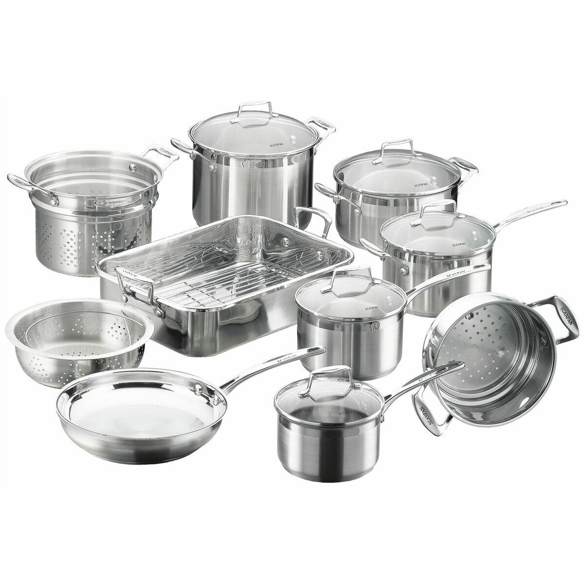 Scanpan Impact 10 Piece Cookware Set - 18/10 Stainless Steel, Glass Lid, Induction Compatible - 22040