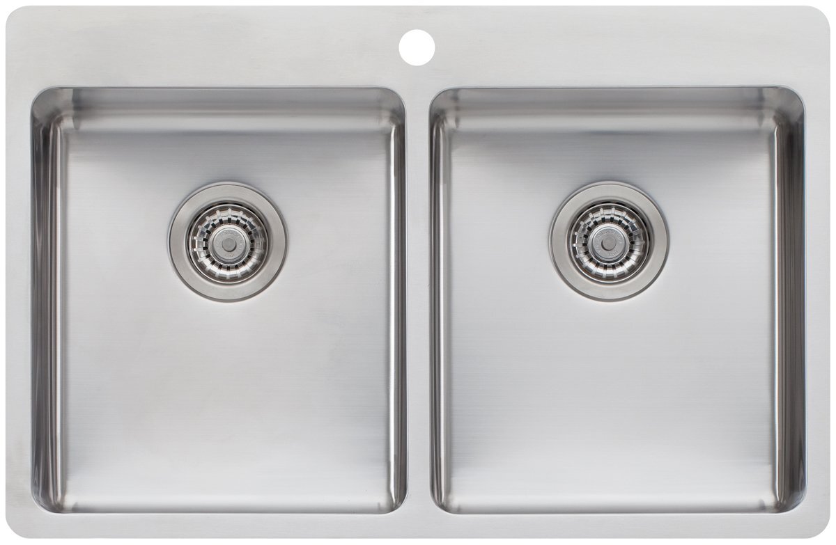 Oliveri Sonetto double bowl topmount sink - brushed 304 stainless steel - Softtone soundproofing - SN1064