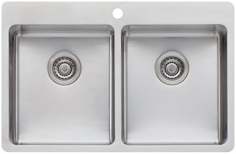 Oliveri Sonetto double bowl topmount sink - brushed 304 stainless steel - Softtone soundproofing - SN1064