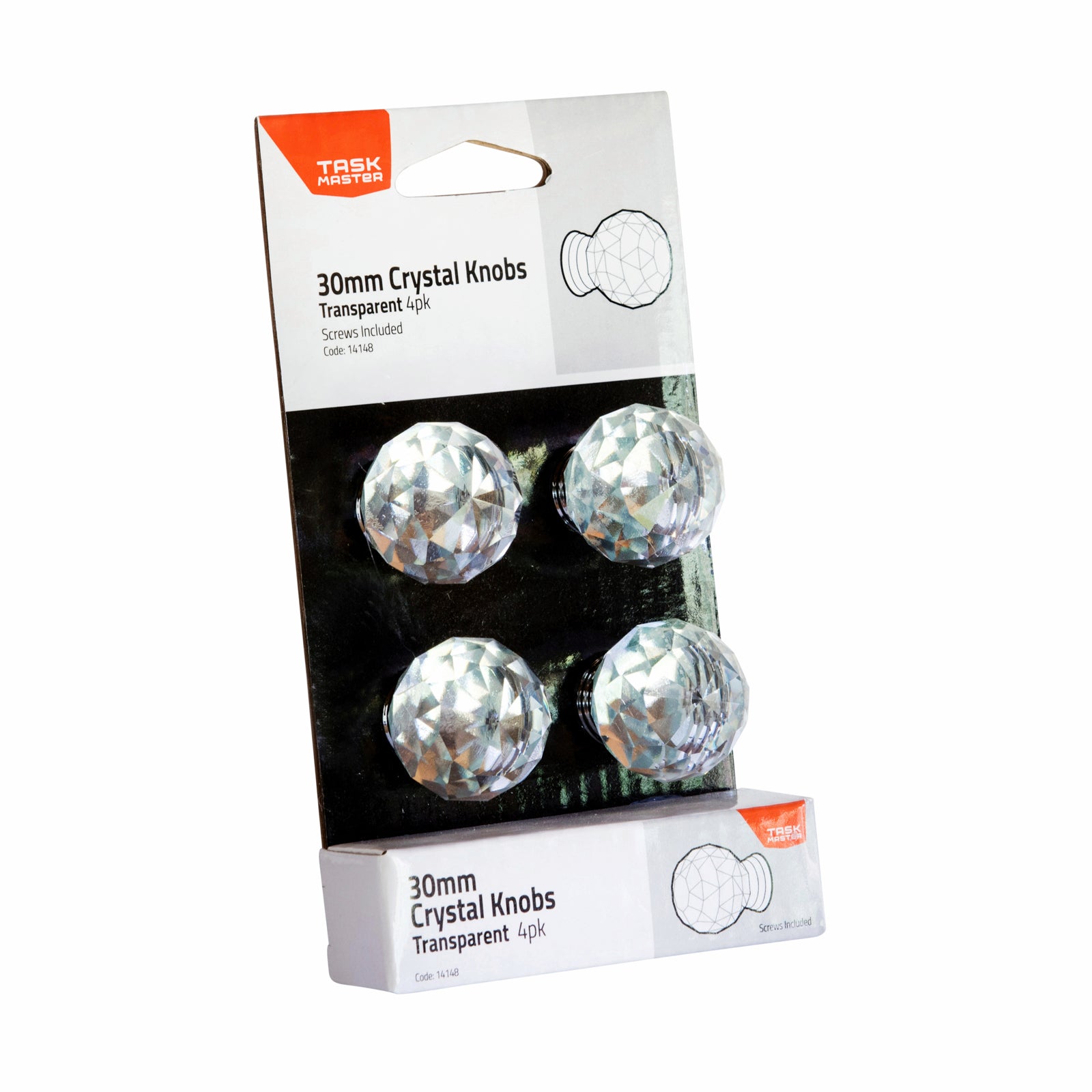 Taskmaster 30mm Crystal Steel Cabinet Knob 4 Pack