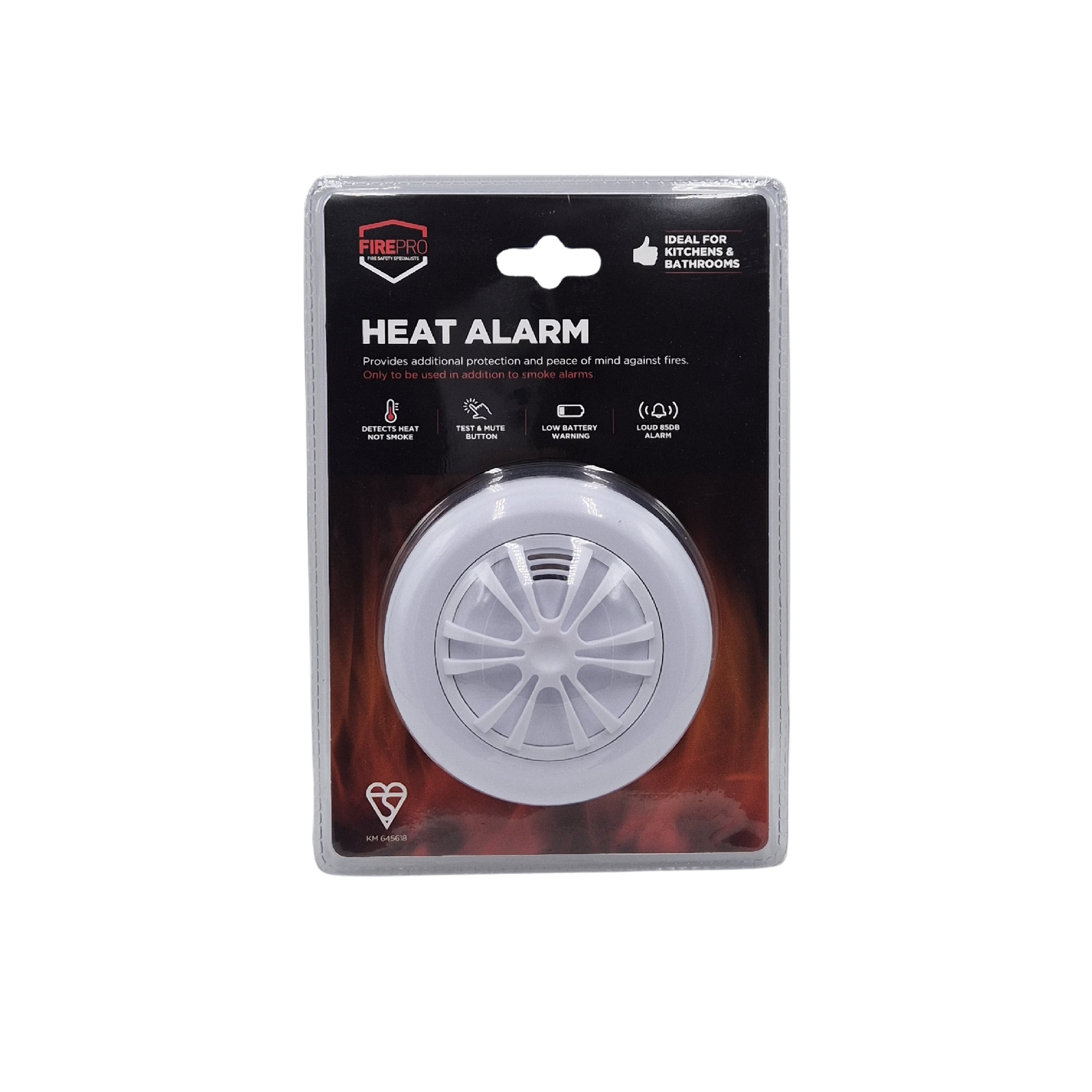 FirePro 9V Heat Alarm with Battery Back-Up, 85dB - For Kitchens, Bathrooms & Workshops