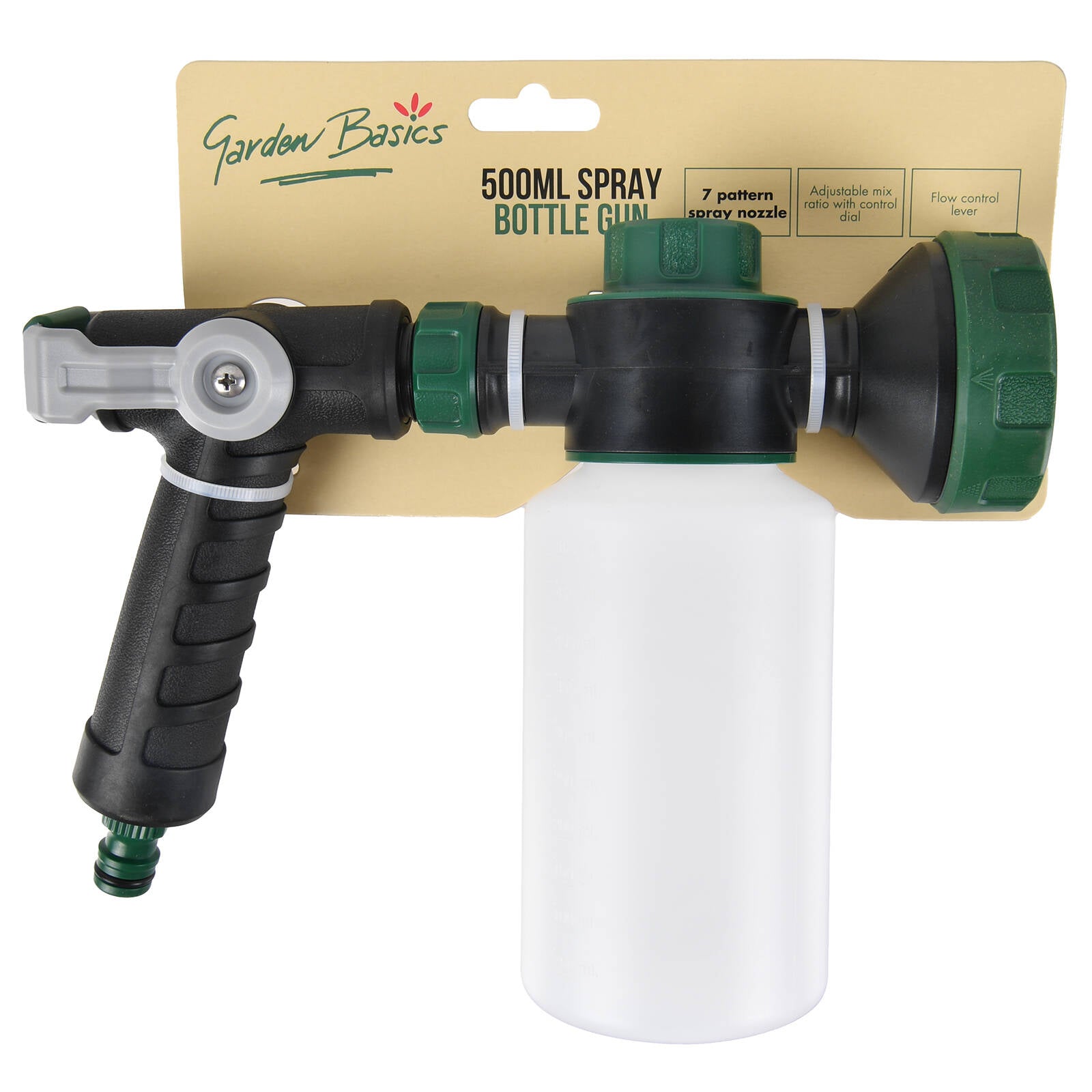 Garden Basics 500ml Spray Bottle Gun, Adjustable Mix Ratio & 7-Pattern Nozzle