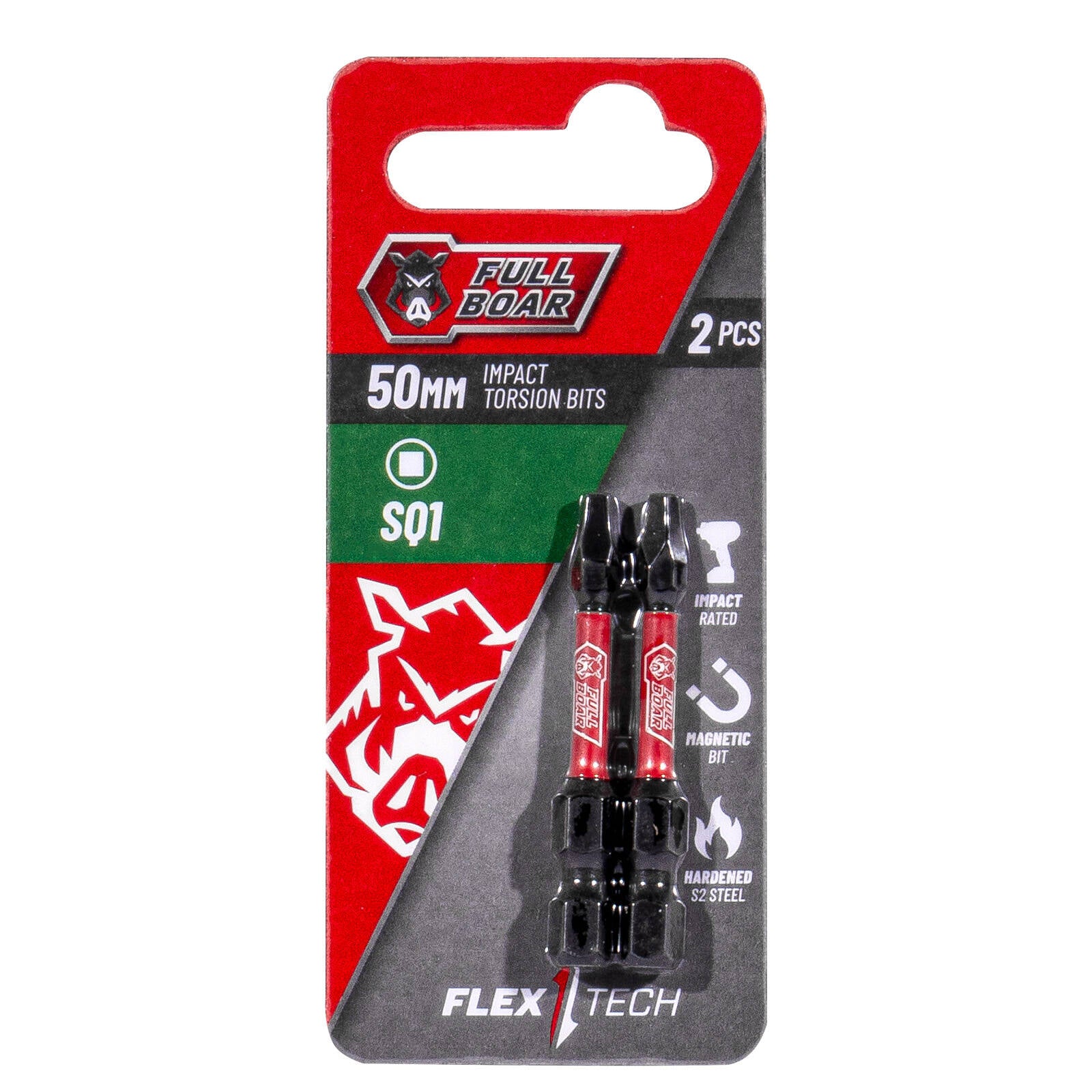 Full Boar SQ1 x 50mm S2 Steel Magnetic Impact Torsion Bits Set 2 Pack