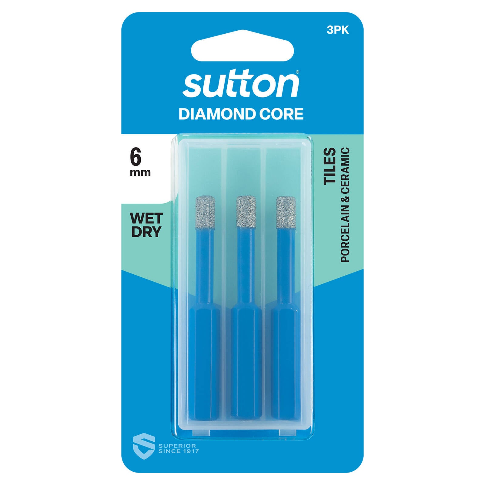 Sutton Tools Diamond Core Drill Bits 6mm, Wet & Dry Tile Cutting, 3 Pack