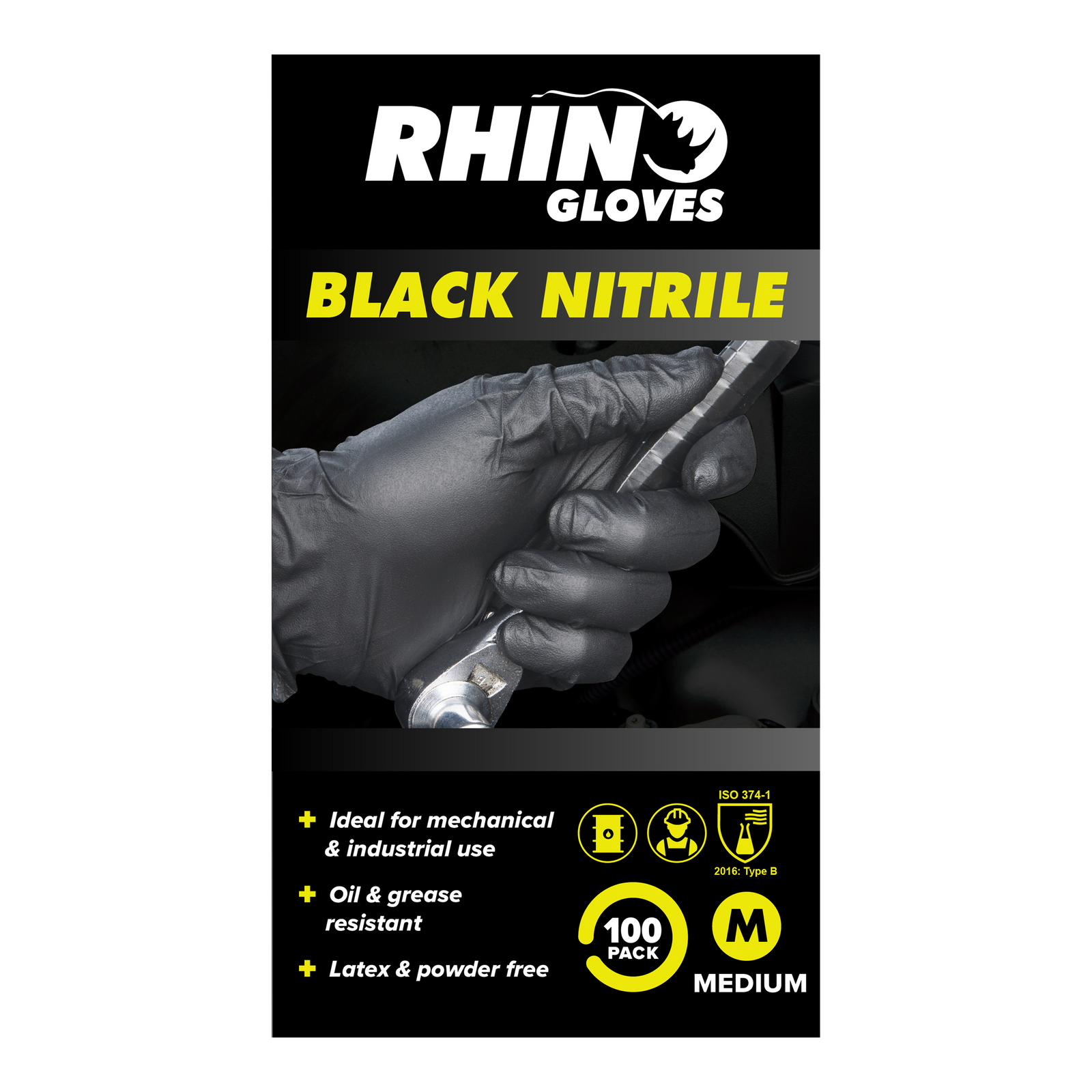 Rhino Medium Nitrile Disposable Gloves - 100 Pack
