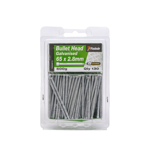 Paslode 65 x 2.8mm Galvanised Steel Bullet Head Nails 500g - 130 Pack